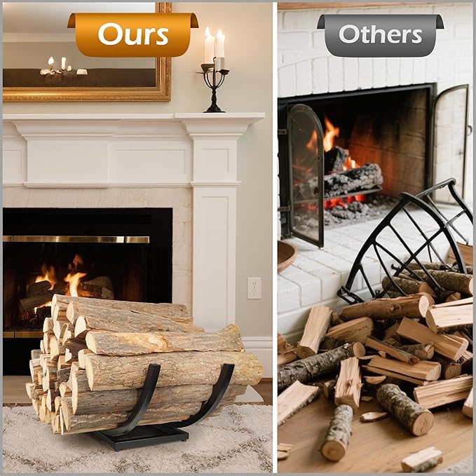 Curved Firewood Rack Firewood Holder: 30 Inch Heavy Duty Small Firewood Holder for Fireplace Indoor - Outdoor Log Rack Wood Holder
