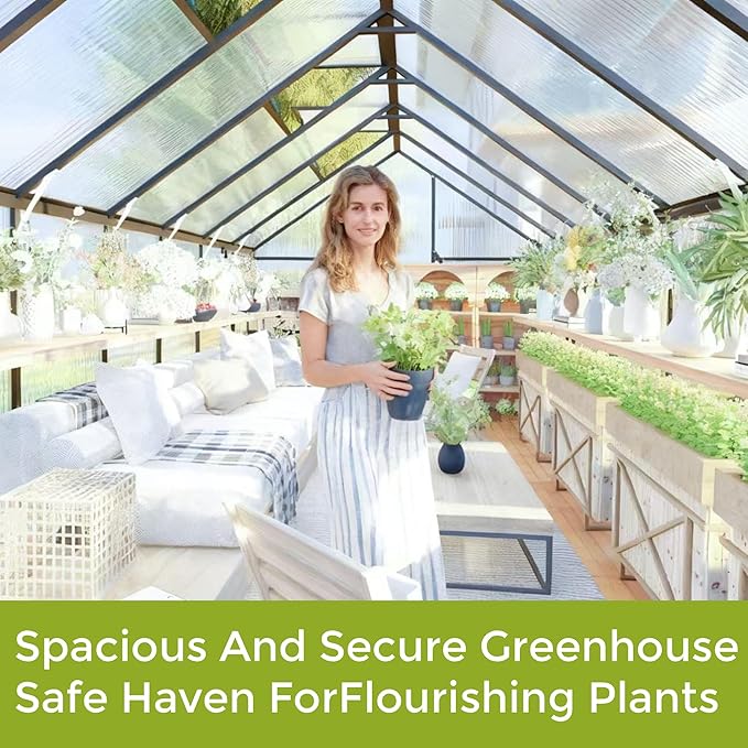 8x8 FT Greenhouse for Outdoors, Polycarbonate Greenhouse with Quick Setup Structure and Roof Vent, Aluminum Large Walk-in Green House for Outside Garden Backyard, Dark Gray