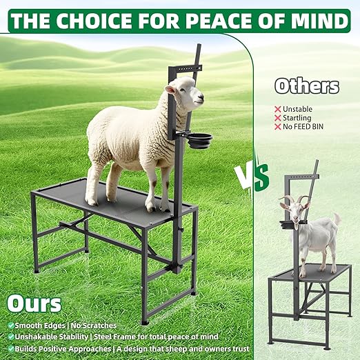 Heavy Duty 600LBs Goat Milking Stand with Feed Bin, 47x23 inch, Adjustable Livestock Table for Sheep & Goat Grooming, Hoof Care, and Shearing, Black