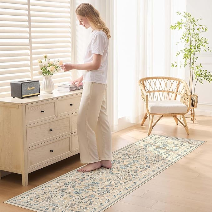 Runner Rug for Hallways Kitchen: 2x6 Washable Area Rug Boho Floral Soft Long Rug - Non-Slip Low Pile Throw Indoor Carpet for Entryway Kitchen Bedroom Laundry Bathroom - Multi Color