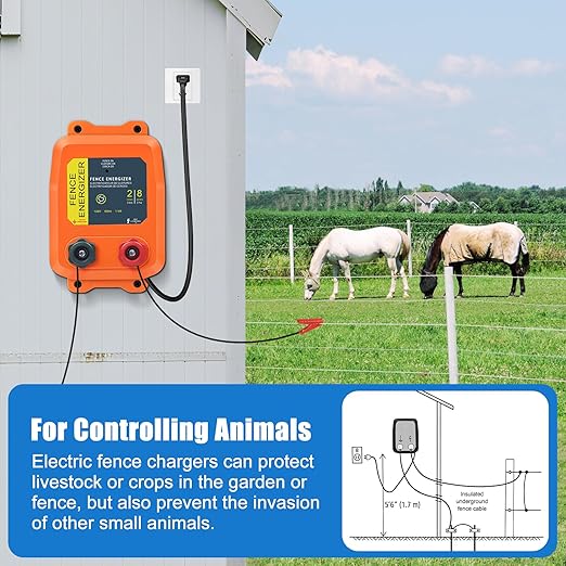 PE2 Electric Fence Energizer Plus 250 Feet Electric Fence Kit 0.10 Joule Livestock Fence Chargers for Accommodating Pets Livestock and Preventing Wildlife Invasion (Aluminum Wire)