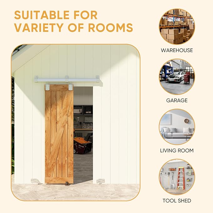 JUBEST 4FT Box Rail Exterior Barn Door Hardware Kit, Heavy-Duty Silver Sliding Barn Door Track System, Wall Mount Door Hardware Kits (Door Not Included)