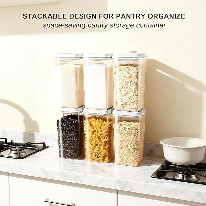 Airtight Food Storage Container with Pop Lid & 130ml Scoop, 4L/4.2qt *2 BPA-Free Cereal, Rice, Flour, Pasta & Snack Container, Stackable & Durable,Kitchen Pantry Organizer