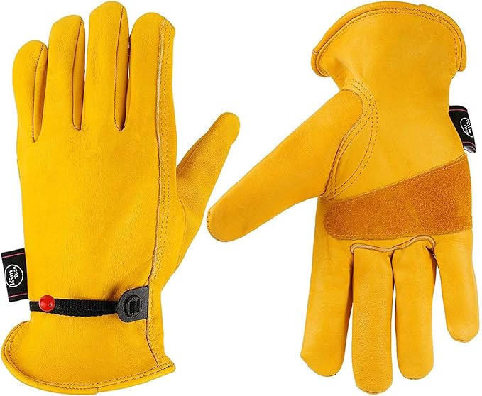 Leather Work Gloves, with Adjustable Wrist, For Yard Work, Gardening, Farm, Warehouse, Construction, Motorcycle, Men & Women XL 1 Pair