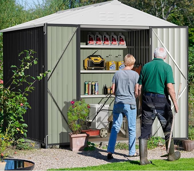 Greesum 6x4FT Outdoor Storage Shed, Utility Tool Shed Metal Storage Garden Shed with Door & Lock for Patio Storage, Gray