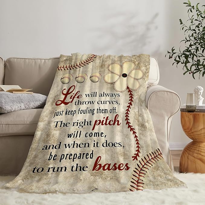 Baseball Blanket Gifts for Girls Boys Lovers Soft Warm Plush Baseball Life Throw Blanket Flannel Fleece Fuzzy Sport Stuff Blanket for Bed Couch Living Room Decor 80"X60"