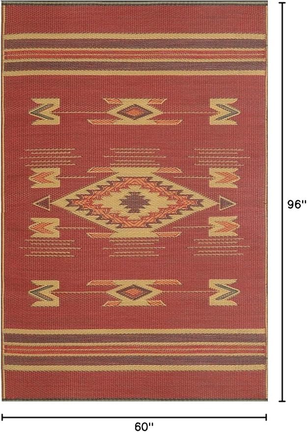 Mad Mats Traditional Outdoor Rug, Reversible Plastic Mat (6' x 9', Navajo - Dark Red)