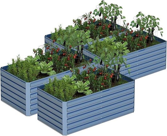 6x3x2 ft Raised Garden Bed, Large Metal Planter Raised Beds, Planters for Outdoor Plants for Vegetables, Flowers, Herbs, Fruits, and Succulents.(4 Pcs, Blue)