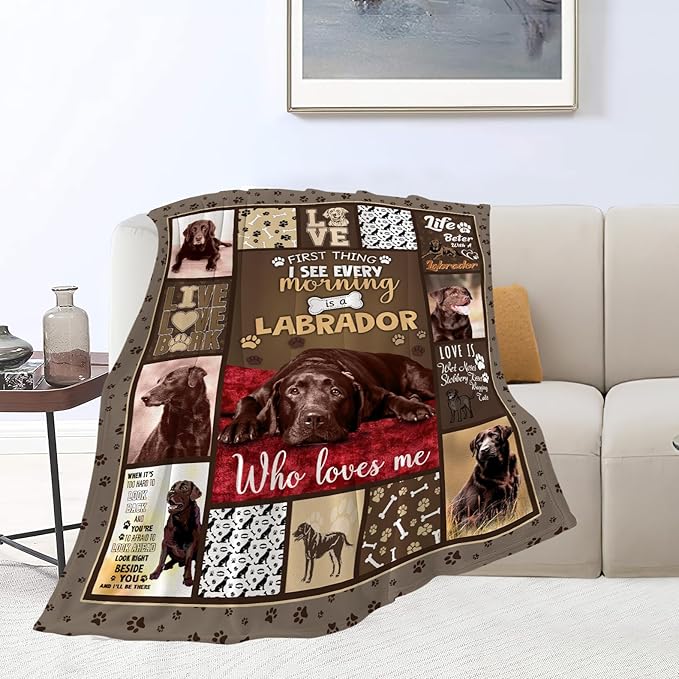 Labrador Dog Throw Blanket Cozy Plush Chocolate Retriever Lover Flannel Fleece Ultra Soft Blankets Lightweight Fuzzy Party Blanket Gifts for Girls Women Men Boys Bed Couch Sofa 50"x40"