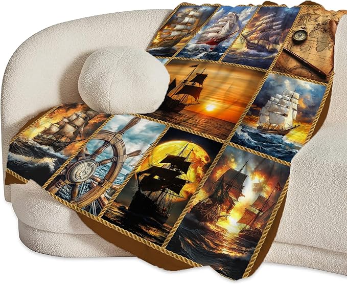 Nautical Throw Blanket Ultra Soft Cozy Navigation Sailboat Blanket Fleece Fuzzy Plush Nautical Lovers Decor Gifts for Women Girls Adults Couch Sofa 50"x40"