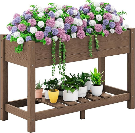 SERWALL Raised Garden Bed, HDPE Raised Bed for Gardening All Weather Use- Brown