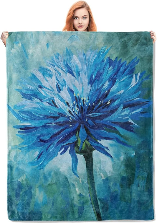 Cornflower Blanket, 50"x60" Blue Blossom Floral Flannel Fleece Throw for Kids & Adults, Ultra-Soft and Warm Home Decor Blanket, Cornflower Gifts