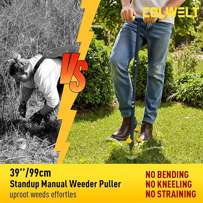 Colwelt Weed Remover Tool 39’’, Weed Puller Root Remover with Thick Steel Claw, Long Handled Weeding Tool with Easy Foot Ejector, Stand Up Garden Weeder Tool for Lawn Grass Dandelion Removal