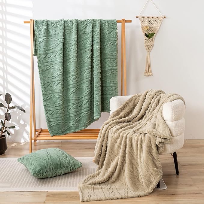 YUSOKI Sherpa Twin XL Blanket-3D Stylish Design Super Soft Fuzzy Cozy Warm Blanket Thick Plush Fluffy Furry Blankets for Teen Girls Women Couch Bed Sofa Chair Men Boys Gift(Sage Green,65"x90")