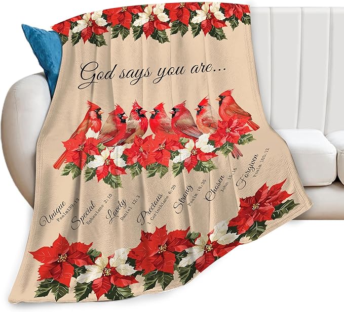 Cardinal Blanket God Says You are Throw Blanket Soft Warm Cozy Fuzzy Plush Red Birds Throw Blanket Gifts for Girls Women Cardinal Fleece Flannel Gift Blankets for Kids Adults 50"X60"