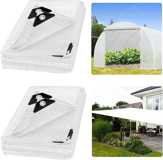 ANGAR 2Pcs 16 Mil Heavy Duty Clear Greenhouse Tarp, 8x10FT Waterproof Clear Tarps with Grommets, UV Resistant Greenhouse Replacement Poly Cover, for Gardening, Farming, Chicken Coops, Canopy,Outdoor