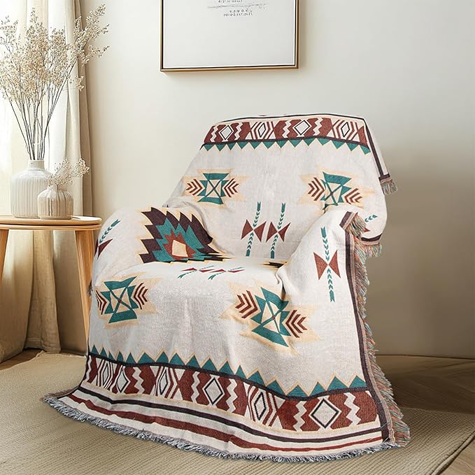 MACEVIA Native American Aztec Blanket for Couch, Rustic Southwest Blankets Decorations for Home, Country Boho Throw Blanket for Couch, Sofa, Bed, Western Bedroom Decor Tribal Decor (Aztec 03 50"×70")