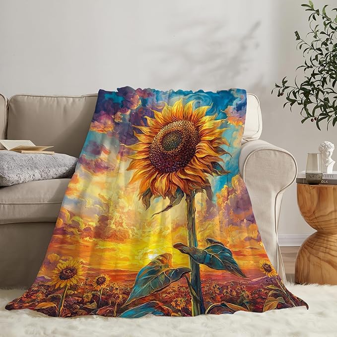 Sunflower Throw Blanket Sunflower Gifts for Girls Women Men Boys Plush Cozy Flannel Fleece Fuzzy Party Blankets Decor 60"X50"