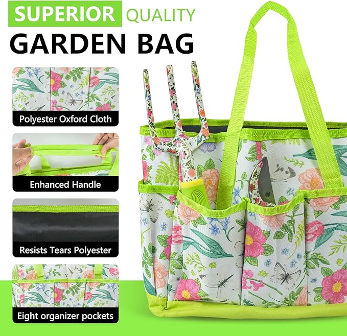 Garden Tool Set 9 Piece Heavy Duty Aluminum Gardening Hand Tools Kit Cute Gardening Supplies with Non-Slip Rubber Grip Gift for Women/Parent