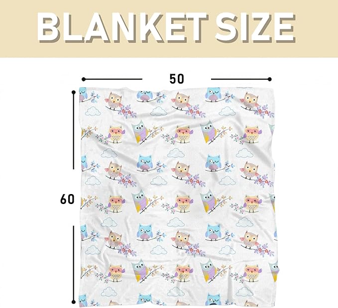 Cute Owl Blanket for Women Girls Kids Adults 50" x 60", Flannel Throw for Sofa Couch Bed Living Room, Gifts for Animal Lovers