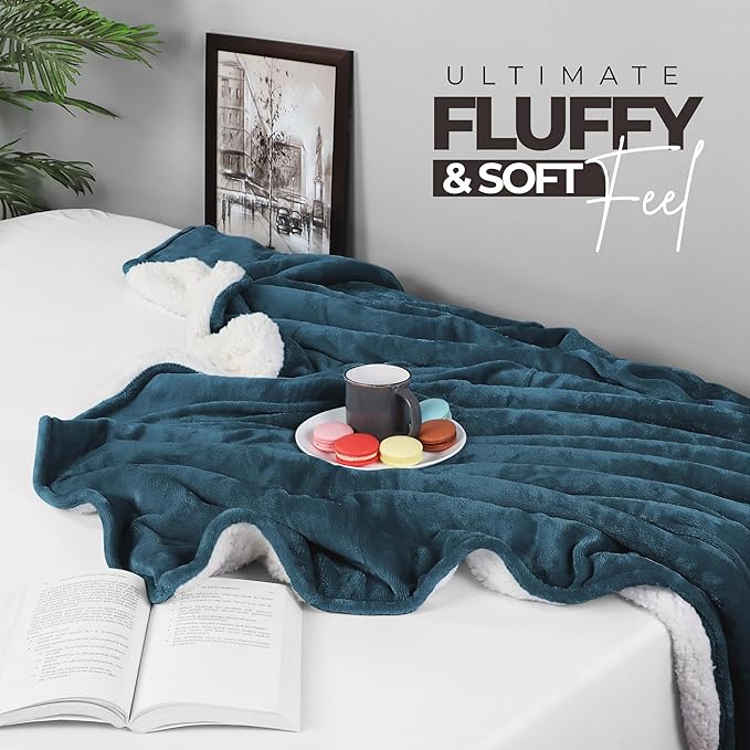 Utopia Bedding Sherpa Blanket Twin Size (Stone Blue, 90x66 Inches) - Soft Lightweight Plush Fleece Reversible Blanket for Bed, Sofa, Couch, Camping and Travel