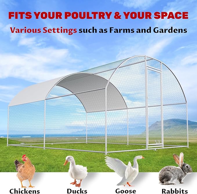 Chicken Coop Large Metal Chicken Coop for 15-20 Chickens with Waterproof and Anti-UV Cover,Premium Walk-in Poultry Cage for Chicken Run,Chicken House for Outdoor Farm Use(13.1'Lx9.8'Wx6.6'H)