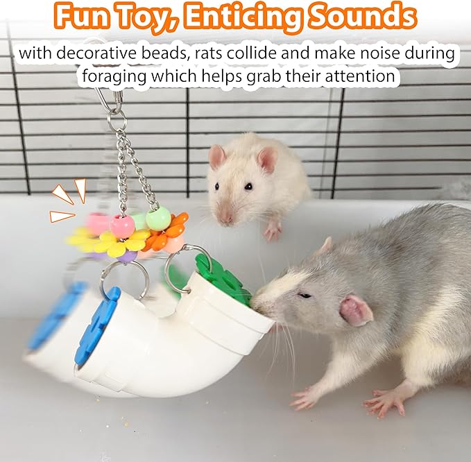 Rat Enrichment Toys, Wide Opening Rat Foraging Toy for Various Treats, Slow Feeder Hanging Fancy Mice Cage Accessories Puzzle Toy More Healthy, Easy-Clean Rodent Toys for Rats, Mice or Parakeets