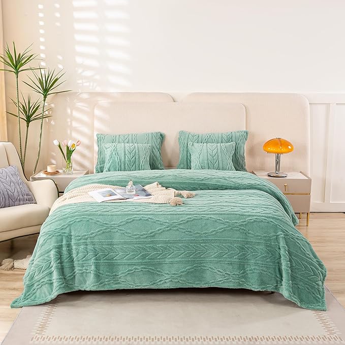 YUSOKI Sherpa Twin XL Blanket(Without Pillows)-3D Stylish Design Furry Blankets for Teen Girls Women Couch Bed Sofa Chair Men Boys Gift(Light Green,65"x90")