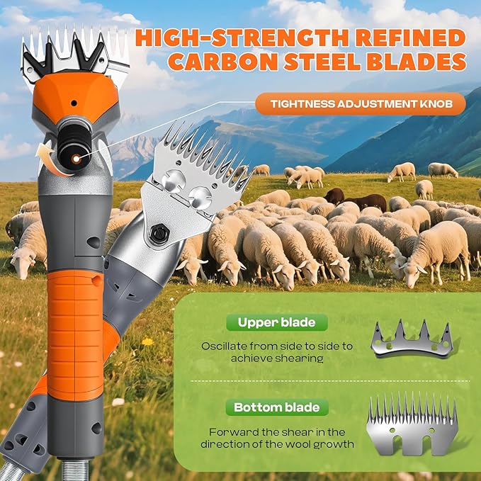 Sheep Shears Professional 1000W 2800RPM Hanging Type Electric Sheep Clippers for Thick Coats, Livestock Shearing Machine with 13-Teeth High Carbon Steel Blades for Sheep, Goat, Cattle (Orange)