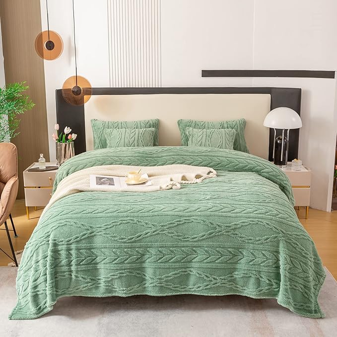 YUSOKI Sherpa Twin XL Blanket-3D Stylish Design Super Soft Fuzzy Cozy Warm Blanket Thick Plush Fluffy Furry Blankets for Teen Girls Women Couch Bed Sofa Chair Men Boys Gift(Sage Green,65"x90")