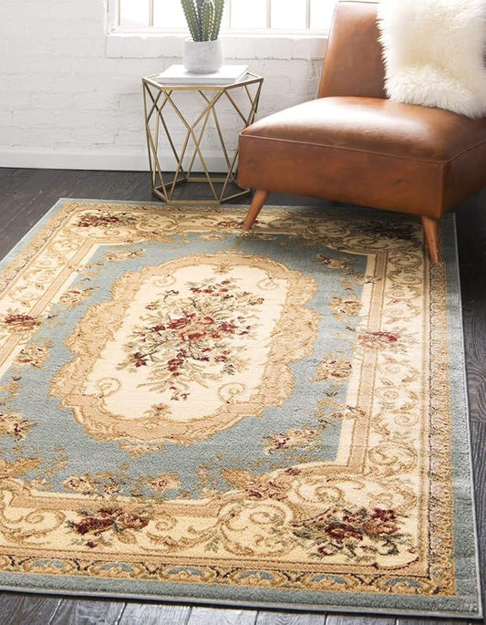 Unique Loom Versailles Collection Traditional Classic Floral Motif Area Rug (4' 0 x 6' 0 Rectangular, Slate Blue/ Ivory)