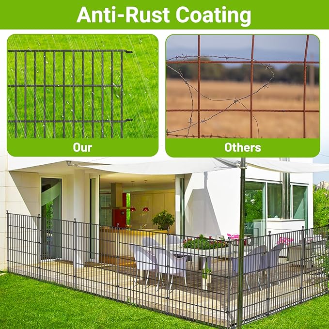5 Panels No Dig Decorative Outdoor Garden Fence for Yard, 48 in(H) X 13.13 ft(L) Animal Barrier Fencing Rustproof Metal Wire Panel Border for Dog, Rabbits, and Patio Temporary Ground Stakes