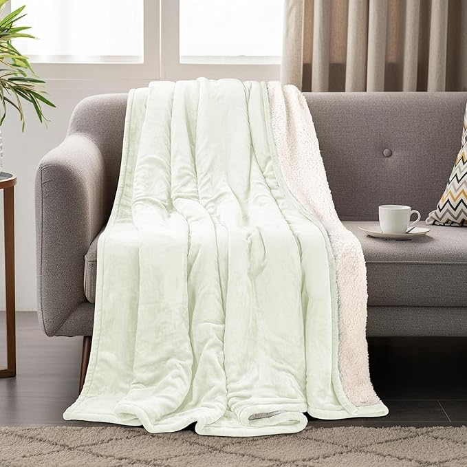 Utopia Bedding Sherpa Blanket Queen Size (Ivory, 90x90 Inches) - Soft Lightweight Plush Fleece Reversible Blanket for Bed, Sofa, Couch, Camping and Travel