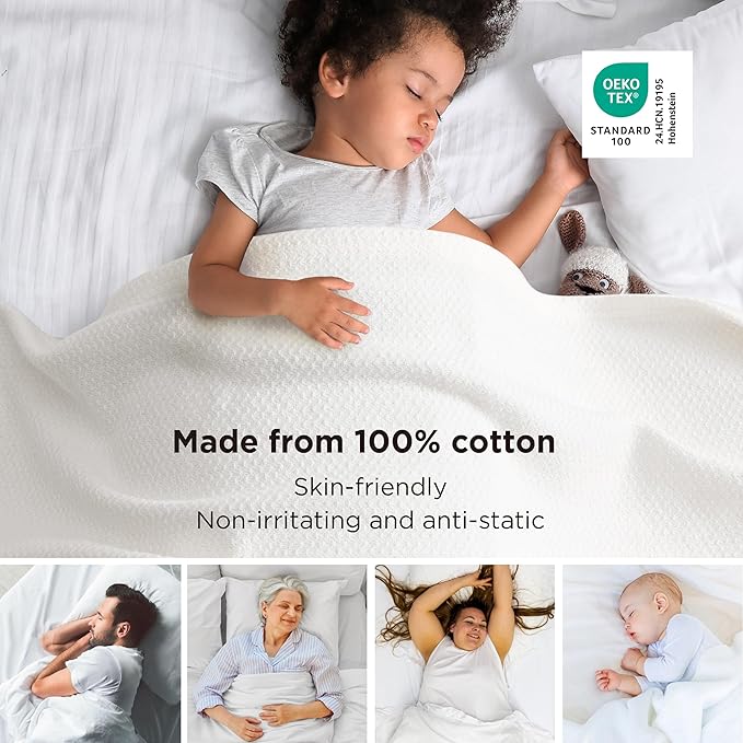 Bedsure GentleSoft 100% Cotton Large Throw Blanket for Couch 50x70 inches - Breathable and Lightweight, Soft Cozy Herringbone Woven Cotton Throw for Summer, White Office Chair Blanket