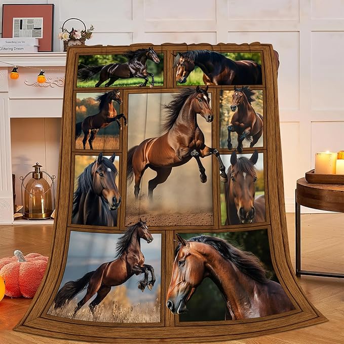 Horse Blanket, Horse Throw Blanket, Horses Gifts Blankets Stuff Fleece Flannel Plush for Girls Women Men Boys Lovers Adults Soft Bedding Gift for Sofa Bed Office Home Decor 60"x50"