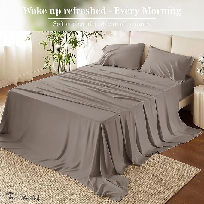 URBANHUT 1000 Thread Count Egyptian Cotton Sheets King Size, Long Staple Soft & Breathable, 4 Pc Bed Sheet Sets, Luxury Hotel Sateen Sheets Fits 16" Deep Pocket - Dark Grey