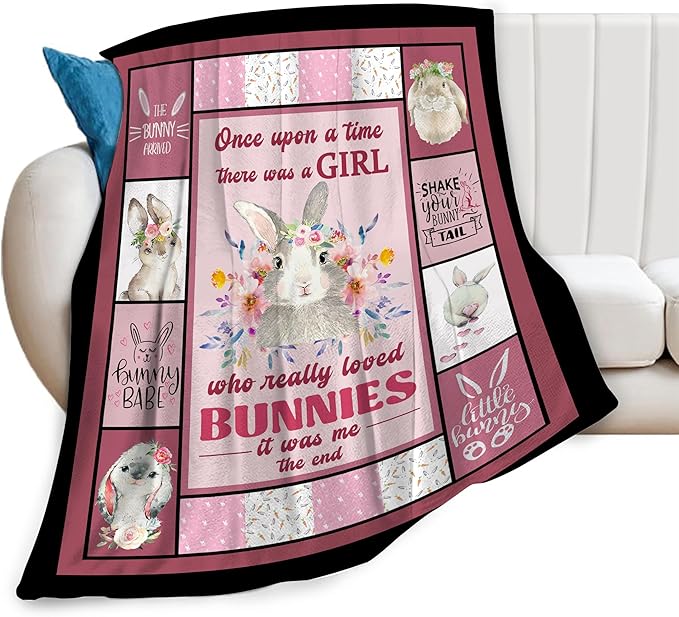 Rabbit Blanket Rabbits Throw Blanket Soft Fleece Flannel Bedding Bunny Gifts Just a Girl for Women Girls Lovers Adults Stuff Plush for Couch Sofa Bed Room Decor 60"X80"