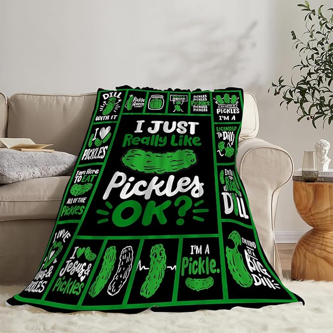 Pickle Blanket Super Soft Warm Pickle Fleece Throw Blanket I Just Really Like Pickle Women Girls Cozy Fluffy Lightweight Flannel Gifts Blankets for Men Adults 60"X50"