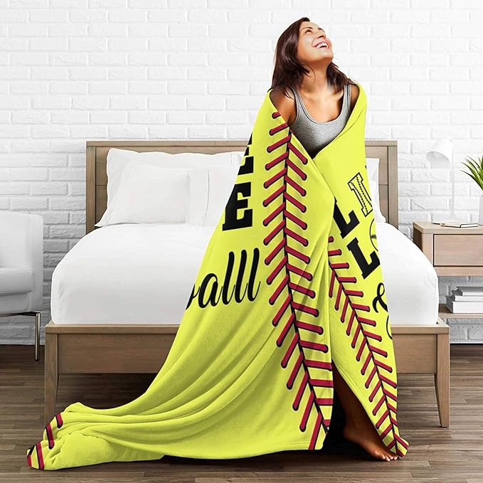 Softball Blanket Live Love Softball Gifts Fleece Comfy Plush Soft Flannel Throw Blanket Couch Sofa Birthday Gifts for Women Men Kids - 50''x60''