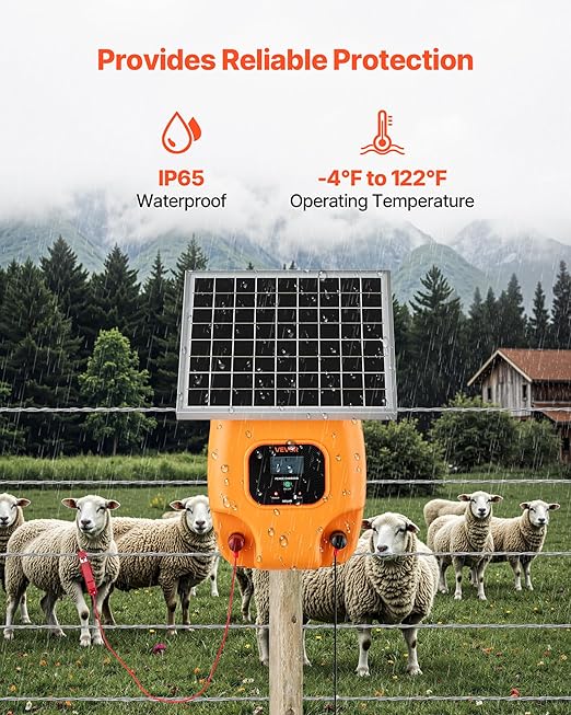 VEVOR Solar Fence Charger, 1J 10kV Solar Powered Fence Charger, Electric Fence Energizer Kit, Keep Out Predators, 3 Days Runtime, for Livestock, Poultry, Garden Protection