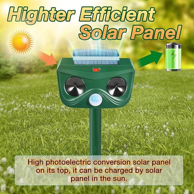 4 Pack Ultrasonic Animal Repellent Cat Repellent Outdoor Solar Animal Deterrent Deer Repellent Devices Motion Activated Scare Cat Dog Skunk Deer Rabbit Squirrel Mouse for Garden Yard