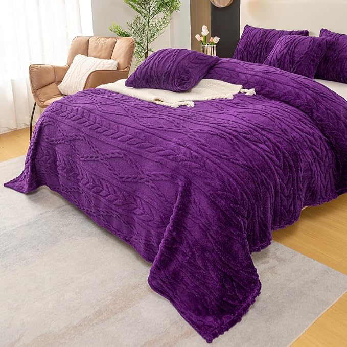 YUSOKI Sherpa Queen Size Blanket-3D Stylish Design Super Soft Fuzzy Cozy Warm Blanket Thick Plush Fluffy Furry Blankets for Teen Girls Women Couch Bed Sofa Chair Men Boys Gift(Purple,90"x90")