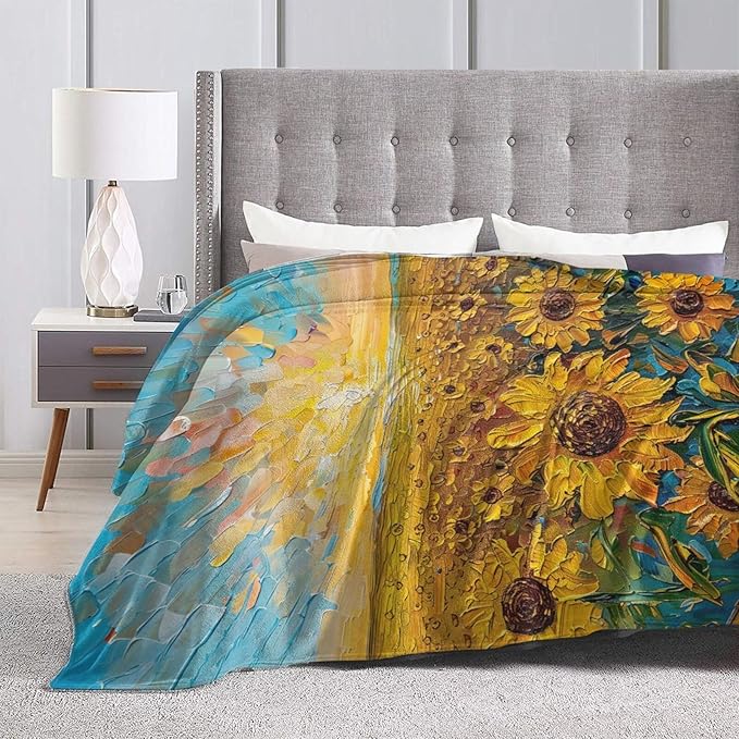 Sunflower Throw Blanket Sunflower Floral Flannel Blankets Flower Fuzzy Plush Super Soft Cozy Warm Decor Gifts for Boys Girls Kids Adults Men Women 60" x 80"