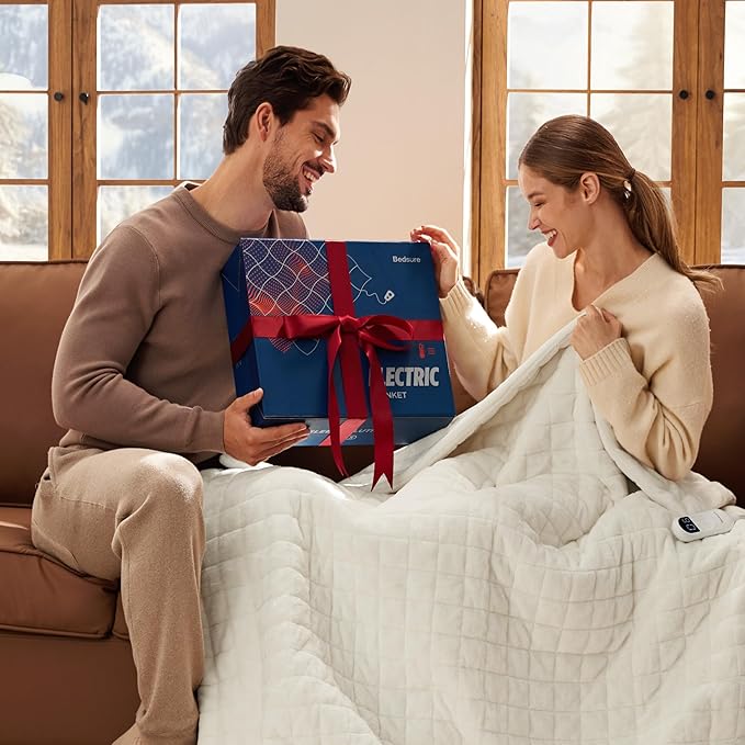 Bedsure Electric Blanket King Size - Dual Control Heated Weighted Blanket King with 10 Heat Settings, Fast Heating with 10 Time Settings (100x90 inches, Ivory)