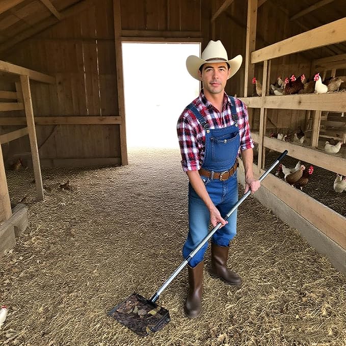 Chicken Scooper for Poop- Heavy Duty Chicken Coop Scoop & Rake Set - Essential Poultry Cleaning Tool with Ergonomic Handle - Durable Chicken Coop Accessories for Easy Waste Removal