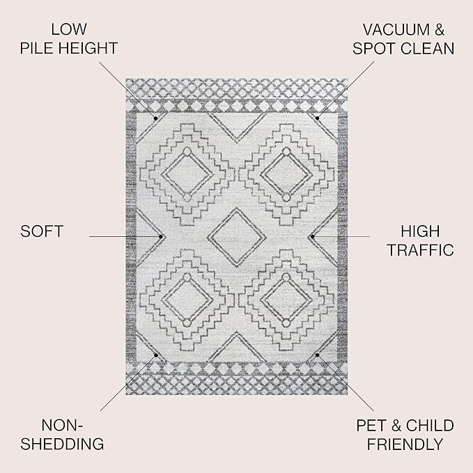 JONATHAN Y Amir Moroccan Beni Souk Cream/Gray Indoor Area Rug, 4x6, Bohemian, Scandinavian, Easy-Cleaning for Living Room, Bedroom, Kitchen, Pet Friendly, Non-Shedding (MOH200B-4)