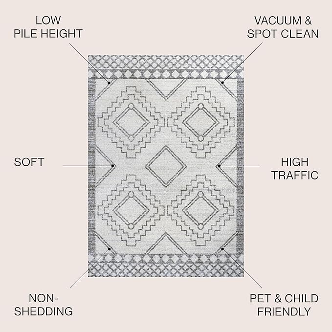 JONATHAN Y Amir Moroccan Beni Souk Cream/Gray 3x3 Square Indoor Area Rug, Bohemian, Scandinavian, Easy-Cleaning for Living Room, Bedroom, Kitchen, Pet Friendly, Non-Shedding (MOH200B-3SQ)