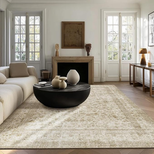 Machine Washable Rugs for Living Room: 5x7 Area Rugs for Bedroom Boho Vintage Rugs Stain Resistant Non Slip Low Pile Soft Lightweight Carpet for Kitchen Dining Room Farmhouse Nursery Kids Room