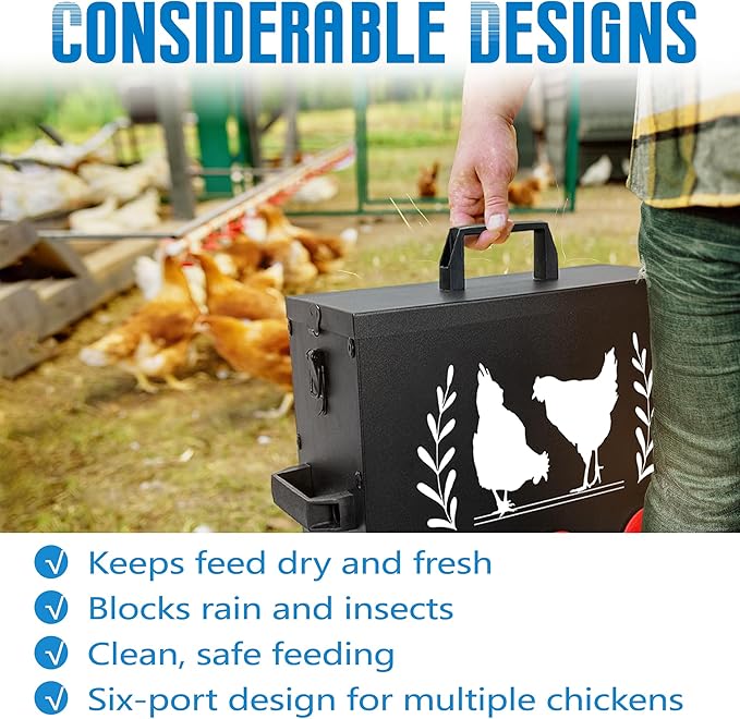Chicken Feeders, 50 lb Capacity 8 Port Automatic Chicken Feeder, Metal Chick Feeders with Locking Lid and Legs, Chicken Feeder for Chickens, Ducks, Geese