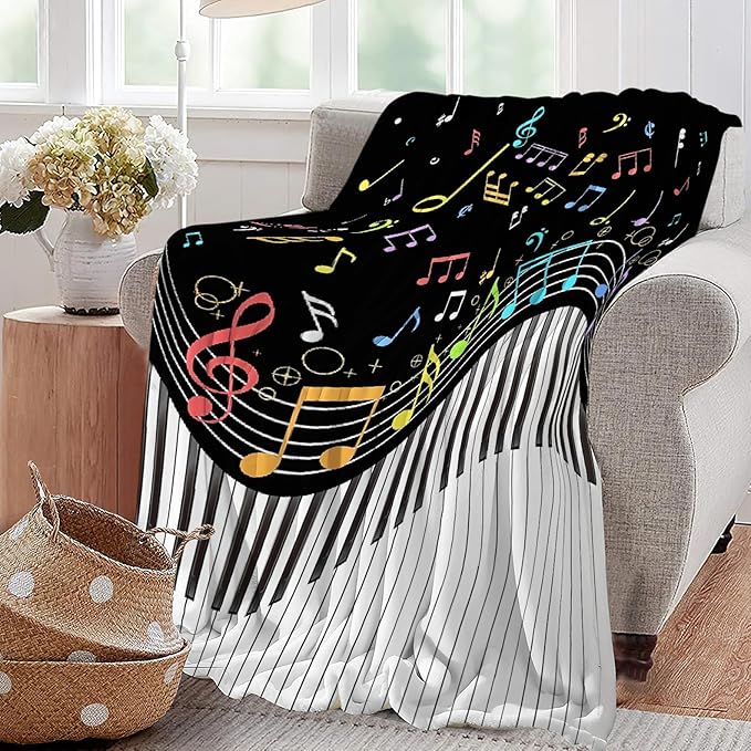 Music Note Blanket Piano Decor Throw Blanket Super Soft Flannel Lightweight Fluffy Plush Cozy Fuzzy Fleece Blanket Gifts for Music Lovers Woman Girls Men Kids Boys Adults Man for Bedding Sofa 60"X80"